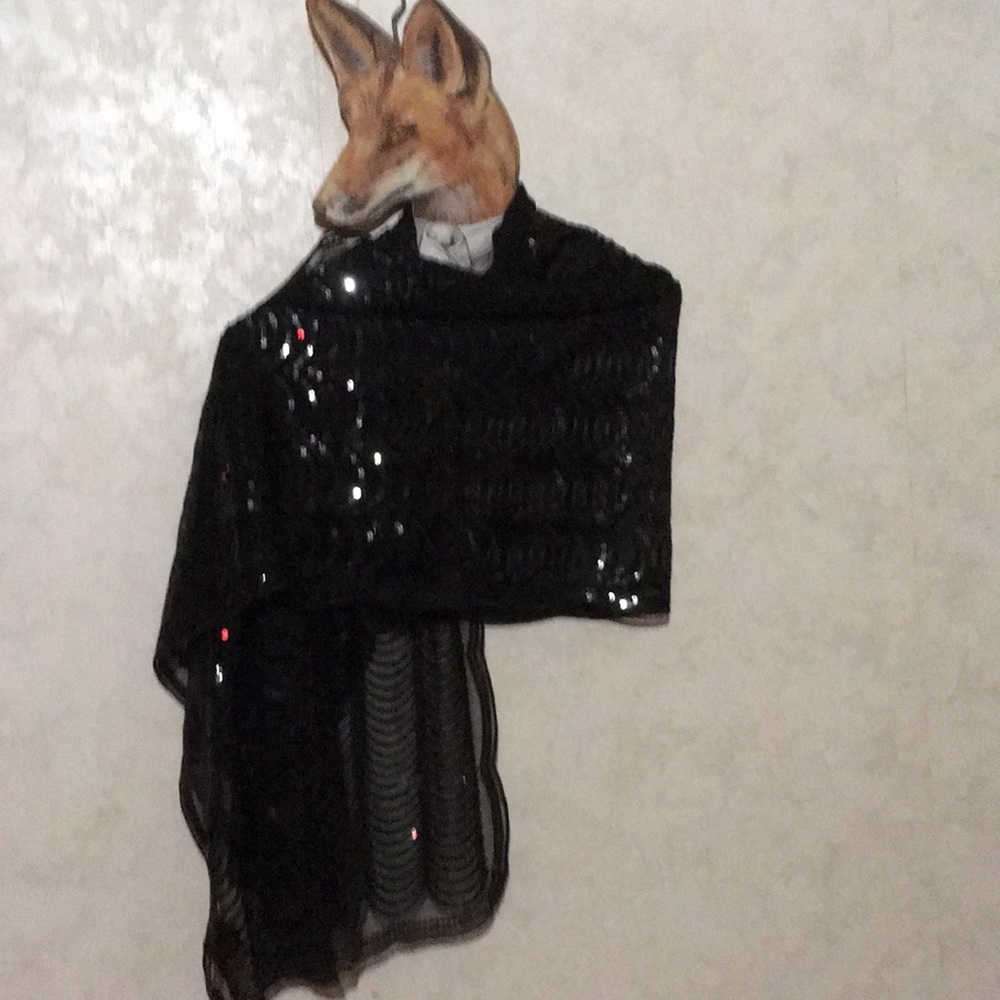 Elegant black sequin scarf wrap.